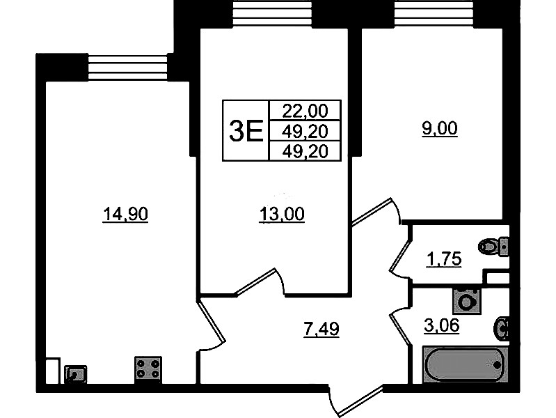 2-комнатная квартира 49.2 м², 1/23 эт., ЖК «Живи! В Рыбацком»